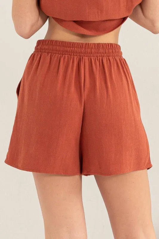 Linen Button-Down Shirt And Shorts Set