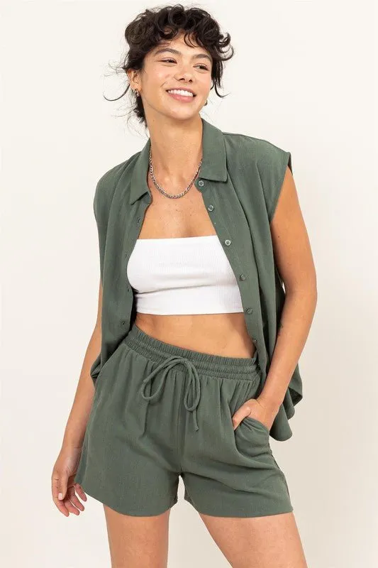 Linen Button-Down Shirt And Shorts Set