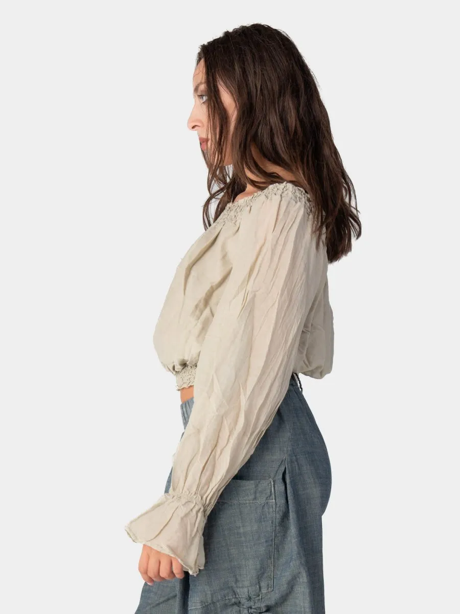 Long Flair Sleeve Bardot Crop Top