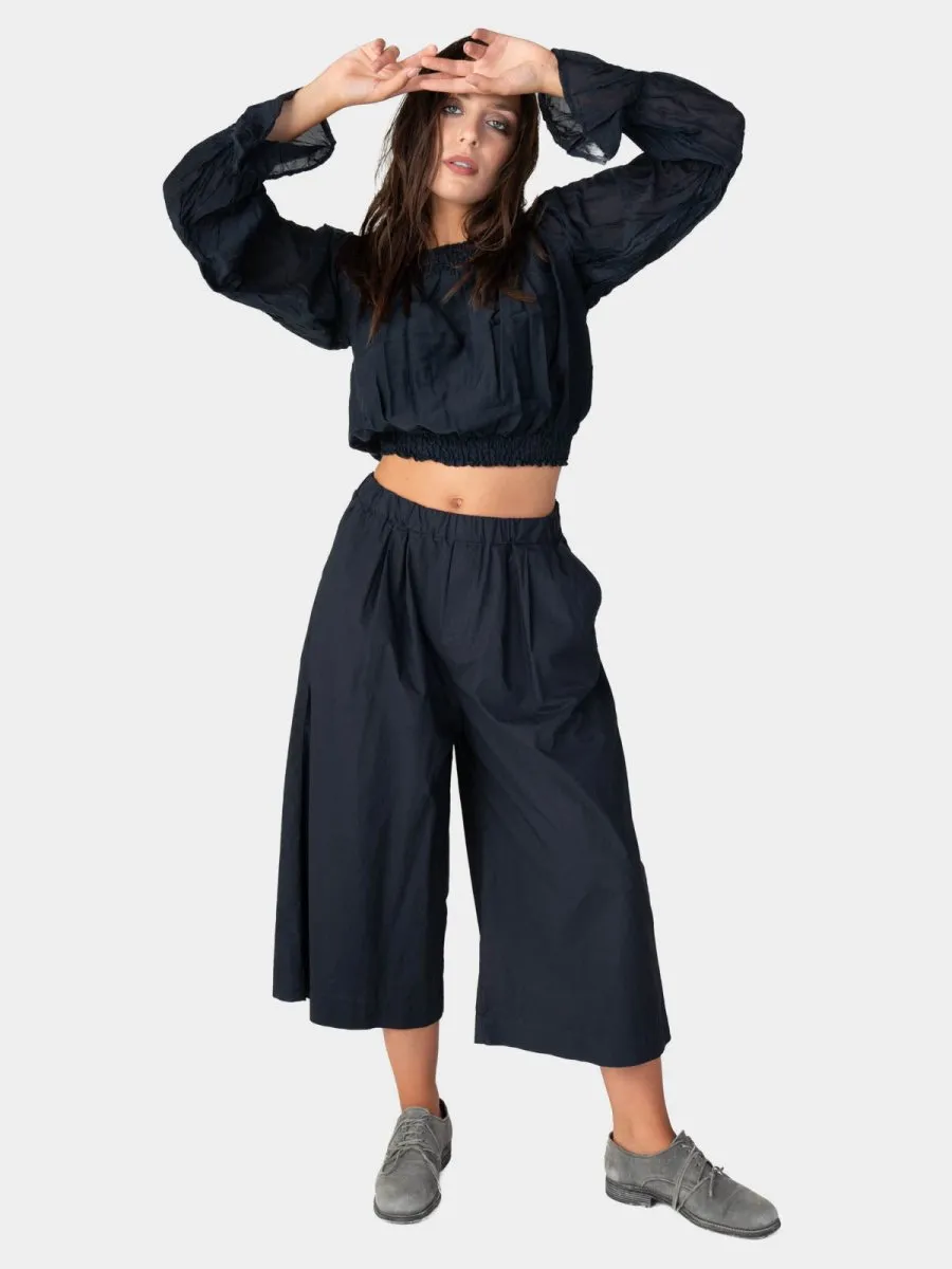 Long Flair Sleeve Bardot Crop Top