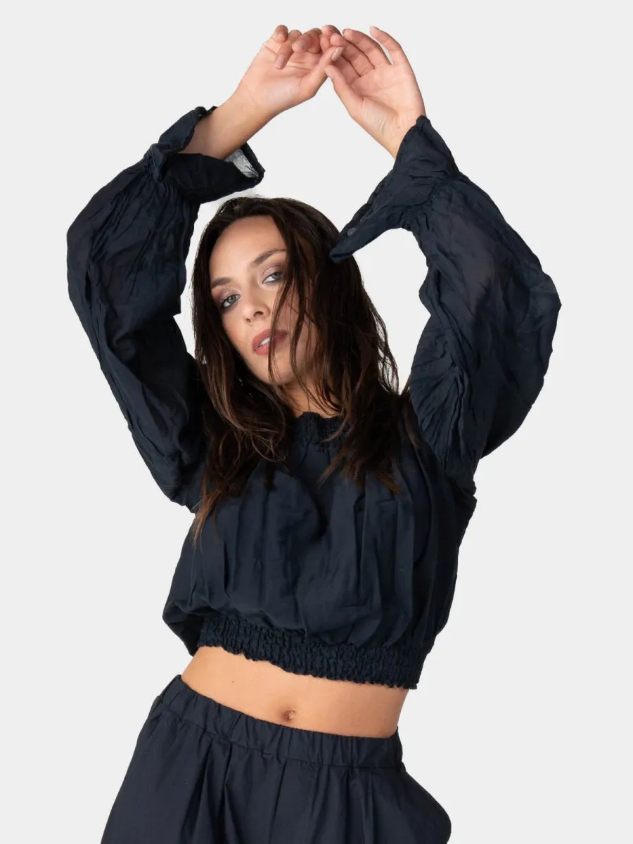 Long Flair Sleeve Bardot Crop Top