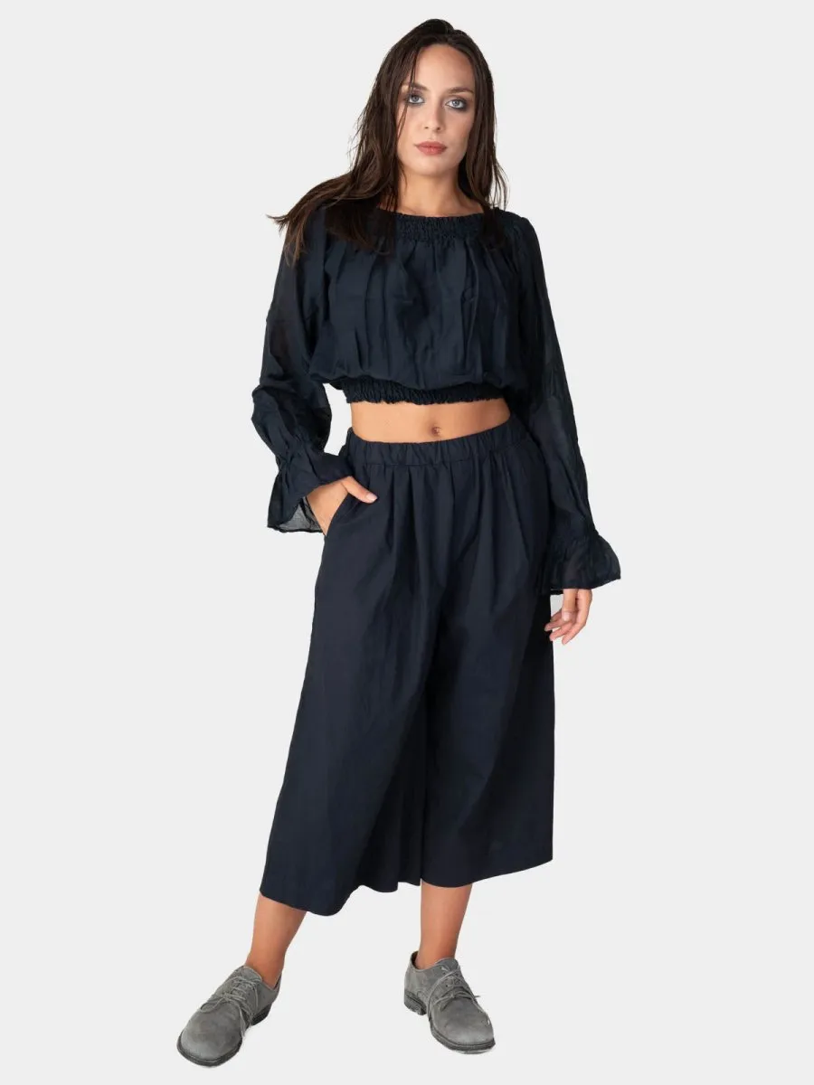 Long Flair Sleeve Bardot Crop Top