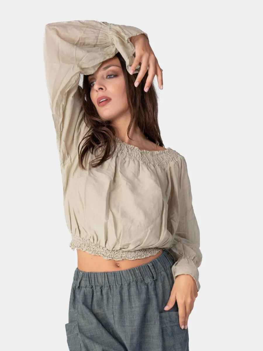Long Flair Sleeve Bardot Crop Top