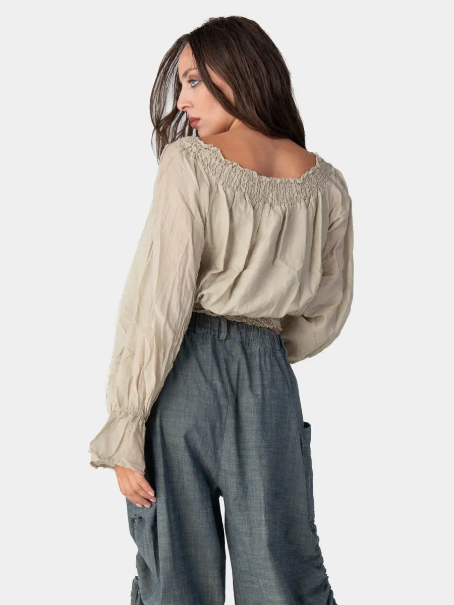 Long Flair Sleeve Bardot Crop Top