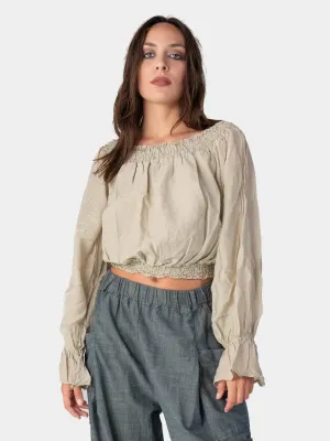 Long Flair Sleeve Bardot Crop Top