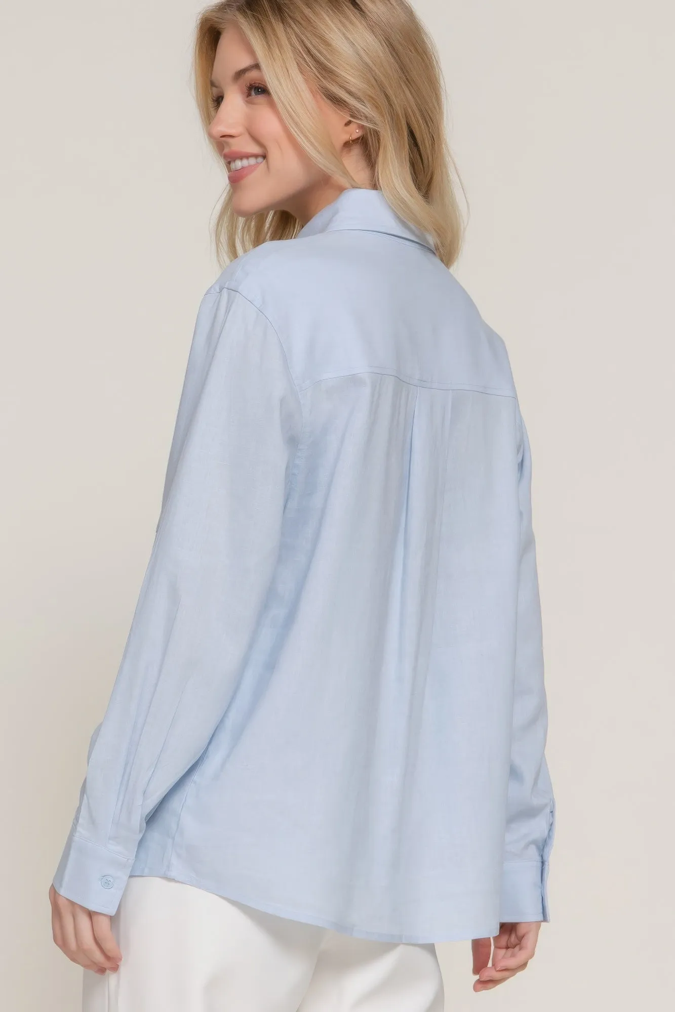 Long Sleeve Linen Blend Shirt