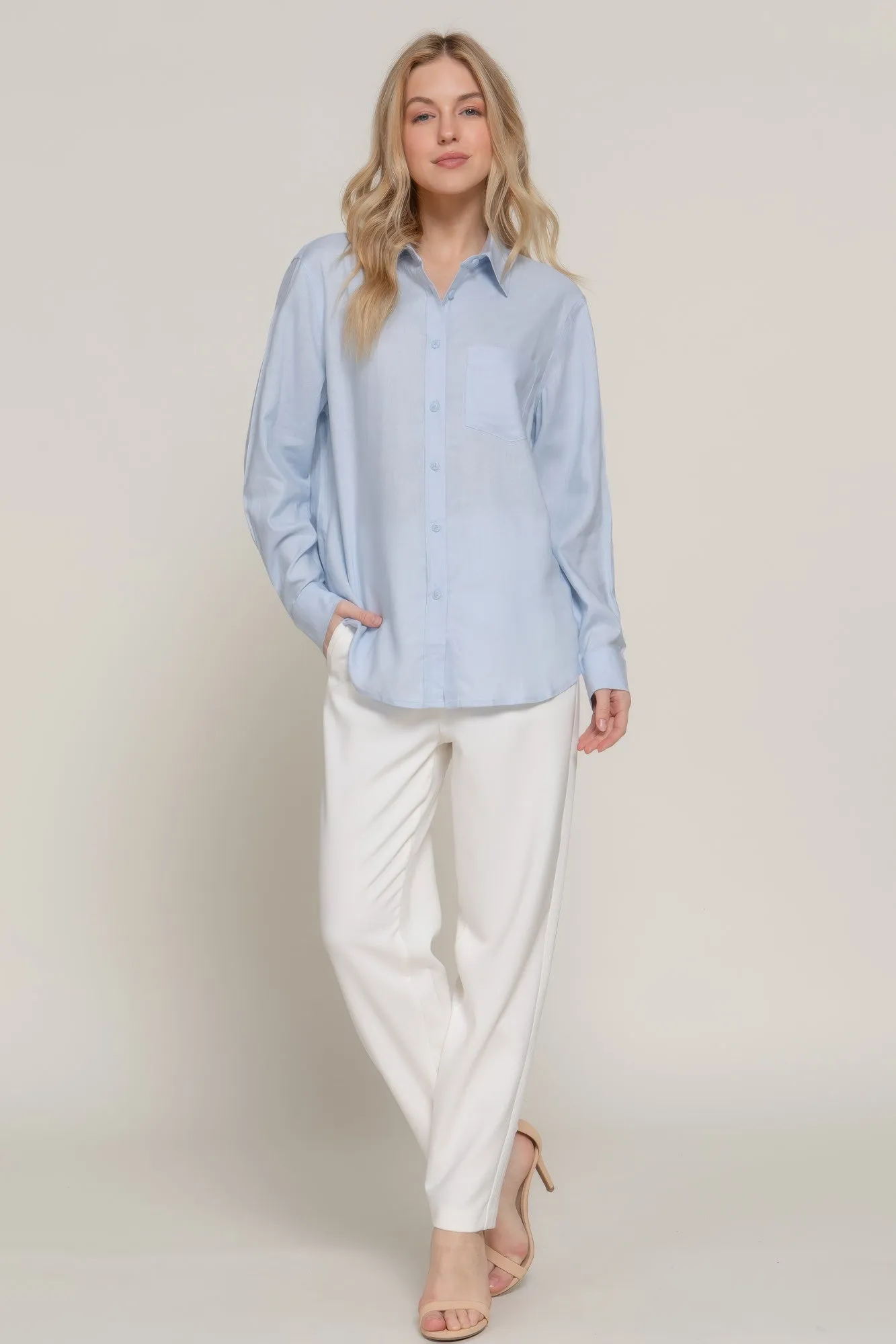 Long Sleeve Linen Blend Shirt