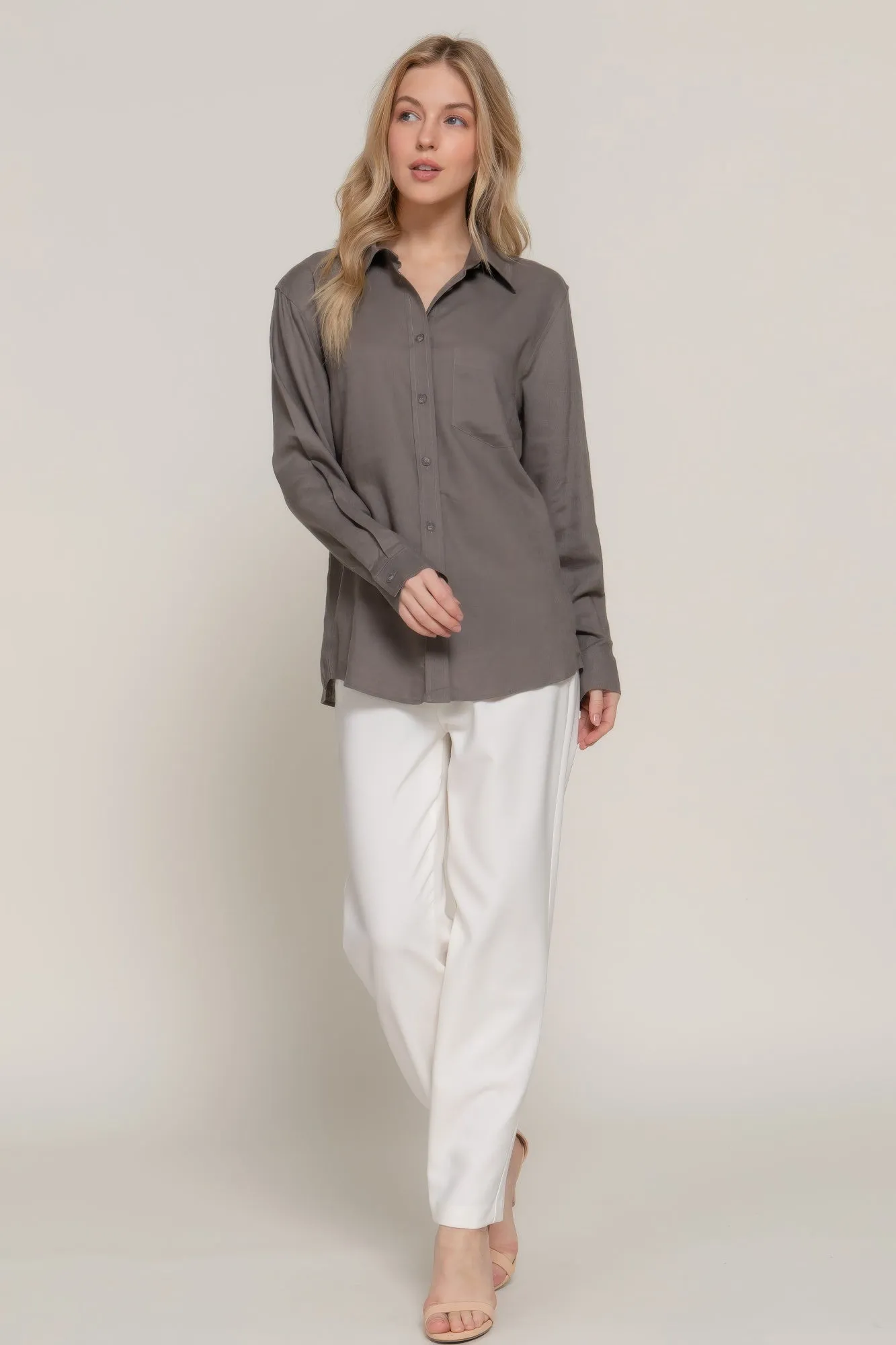 Long Sleeve Linen Blend Shirt