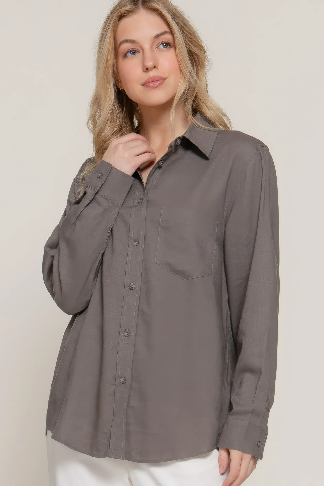 Long Sleeve Linen Blend Shirt