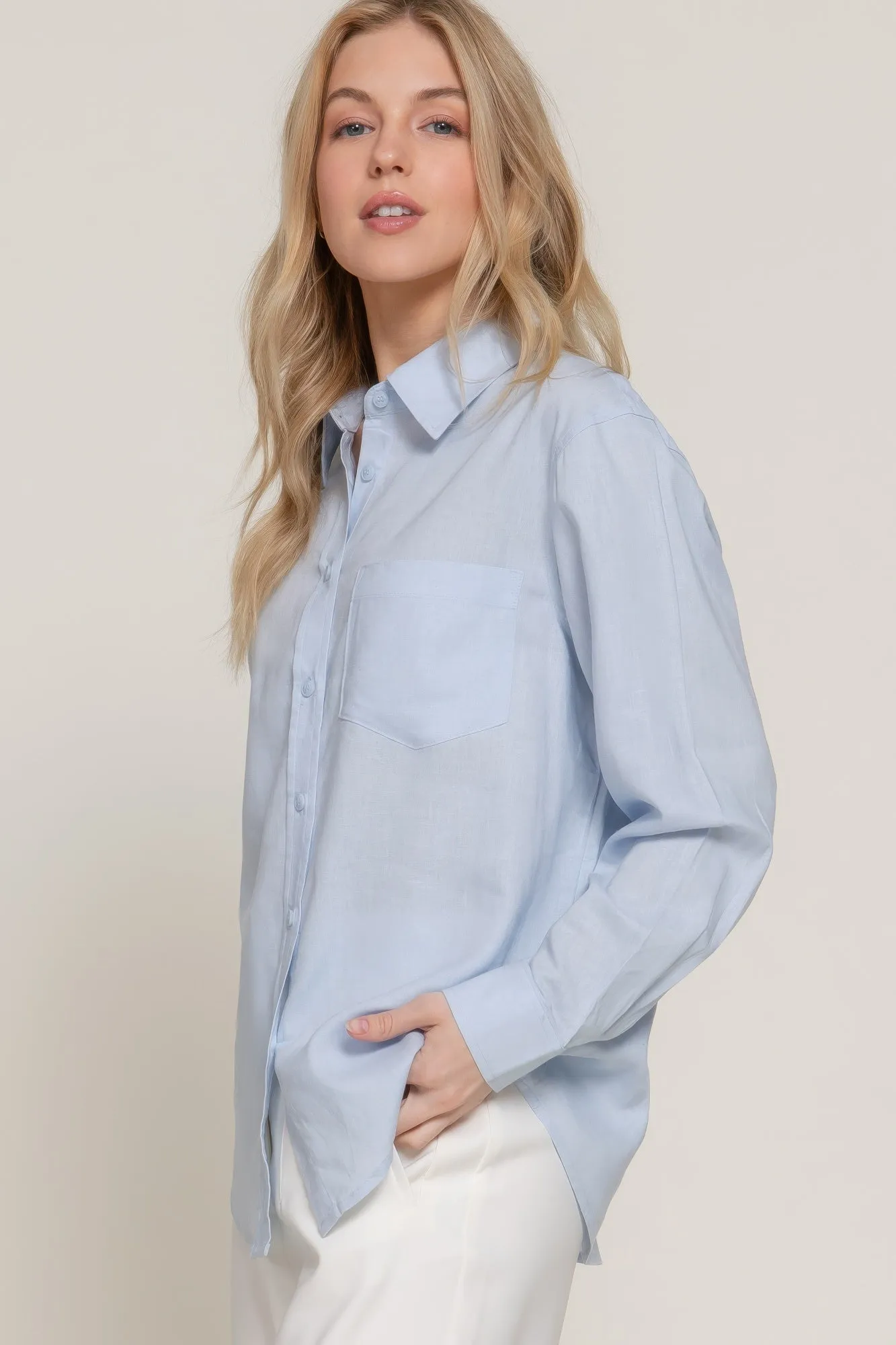 Long Sleeve Linen Blend Shirt