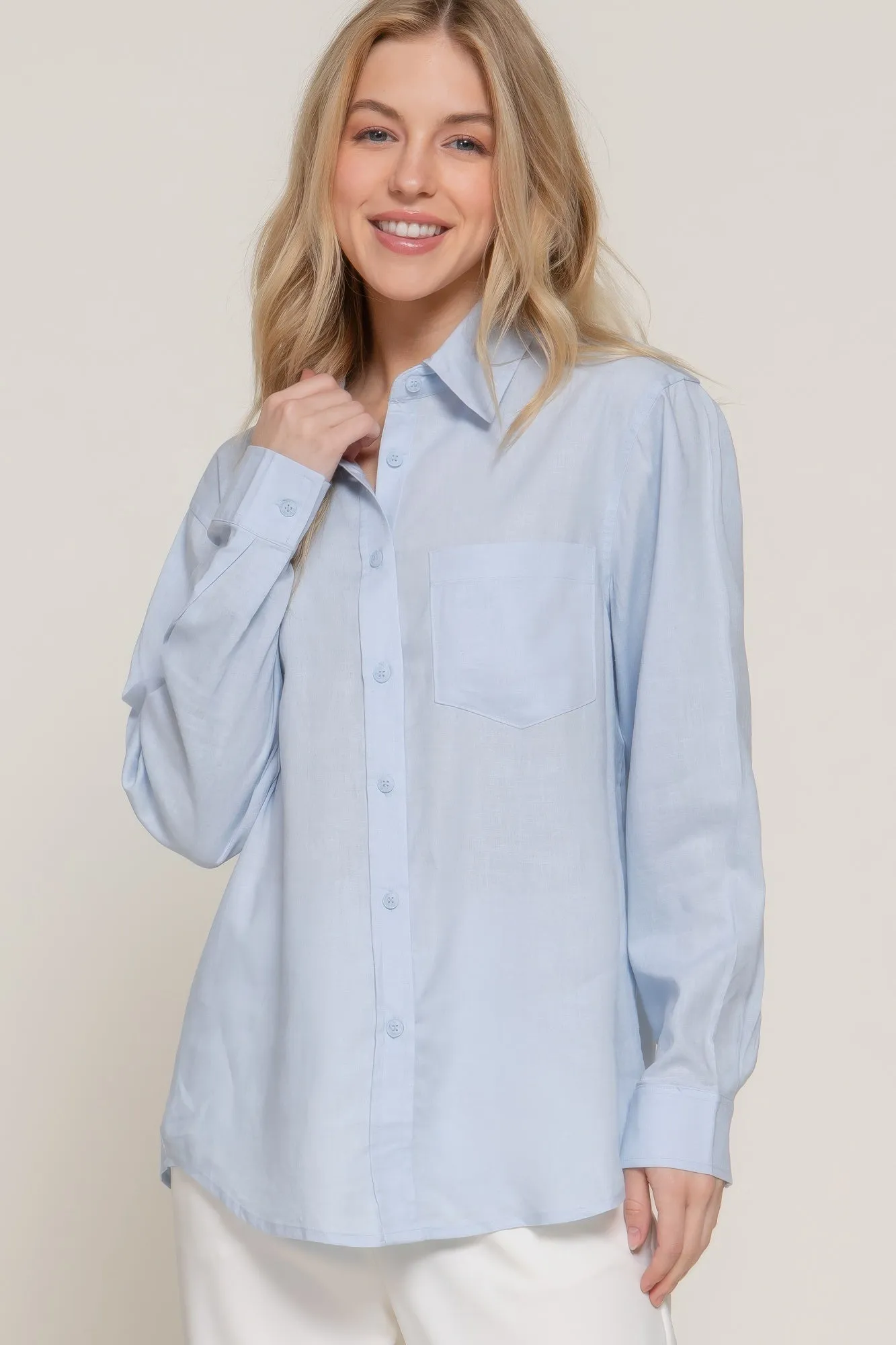 Long Sleeve Linen Blend Shirt