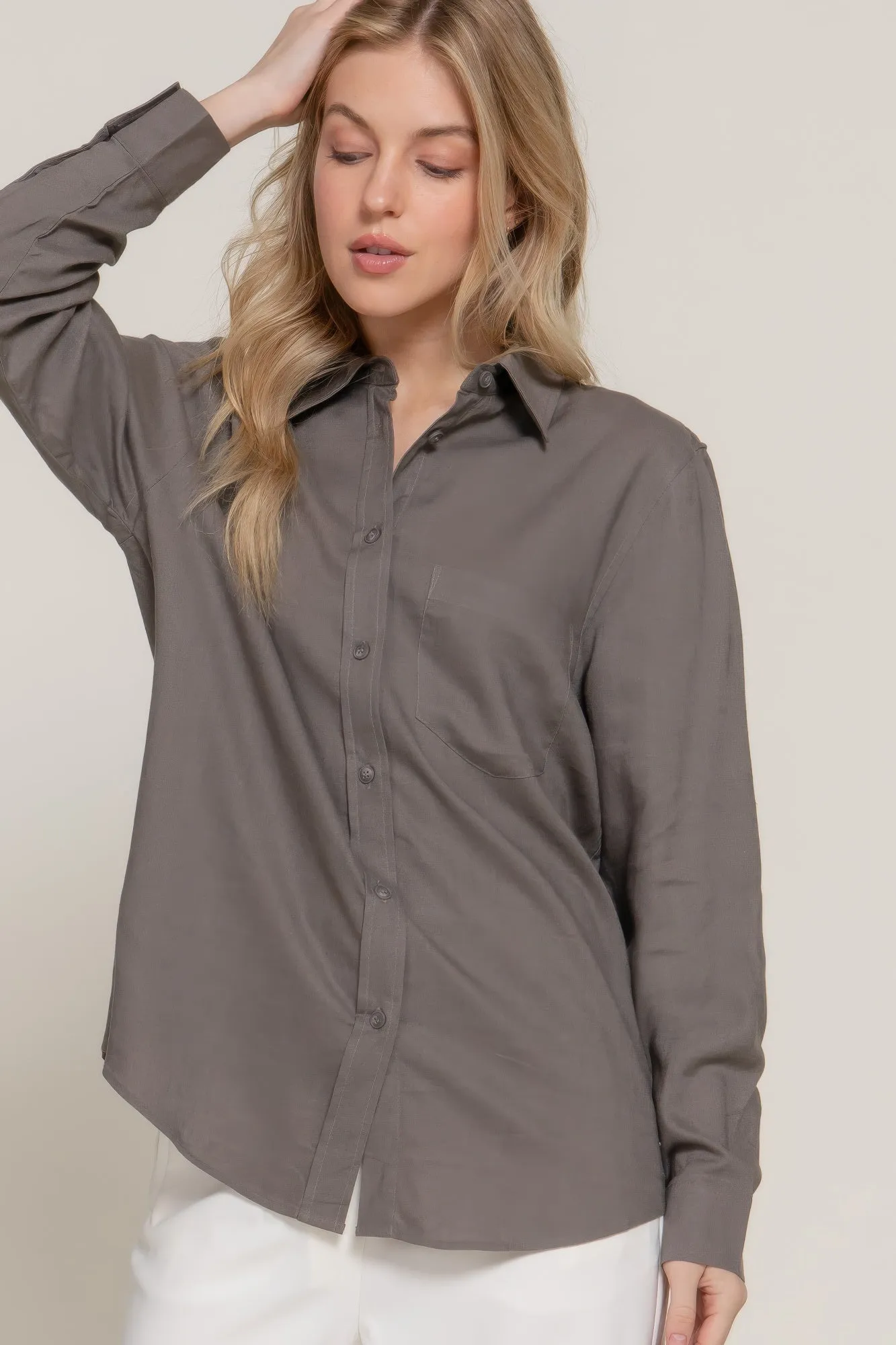 Long Sleeve Linen Blend Shirt