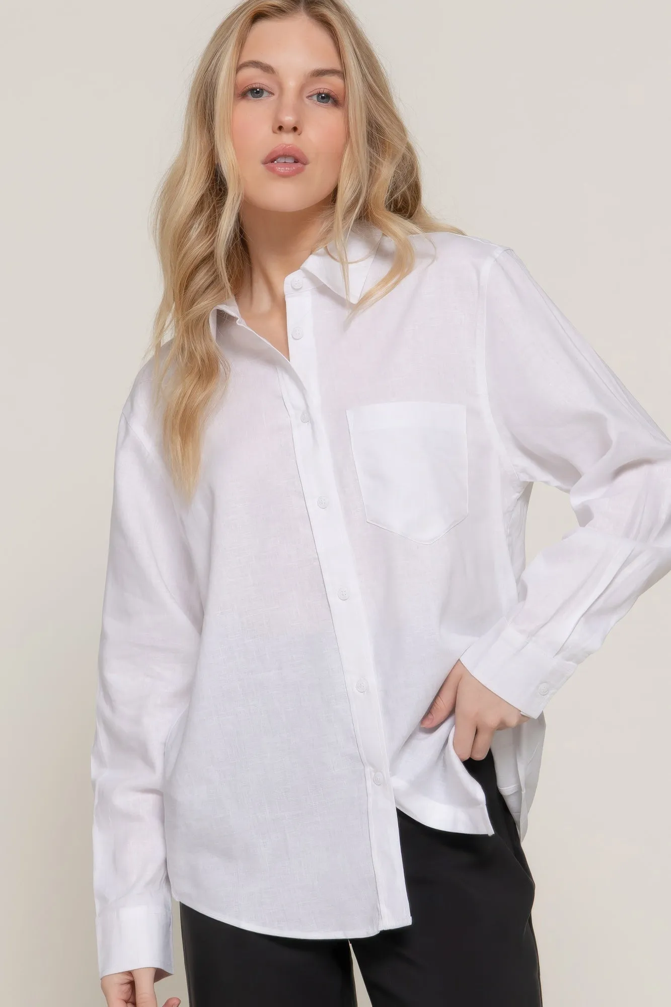 Long Sleeve Linen Blend Shirt