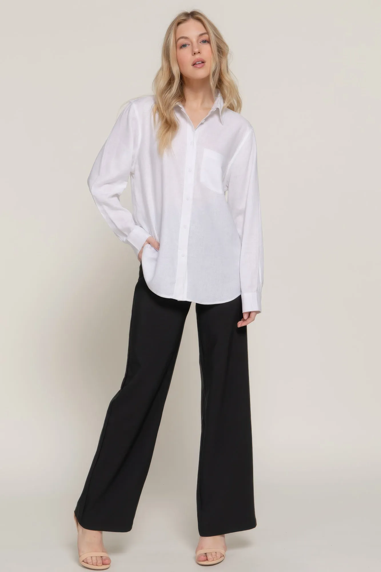 Long Sleeve Linen Blend Shirt