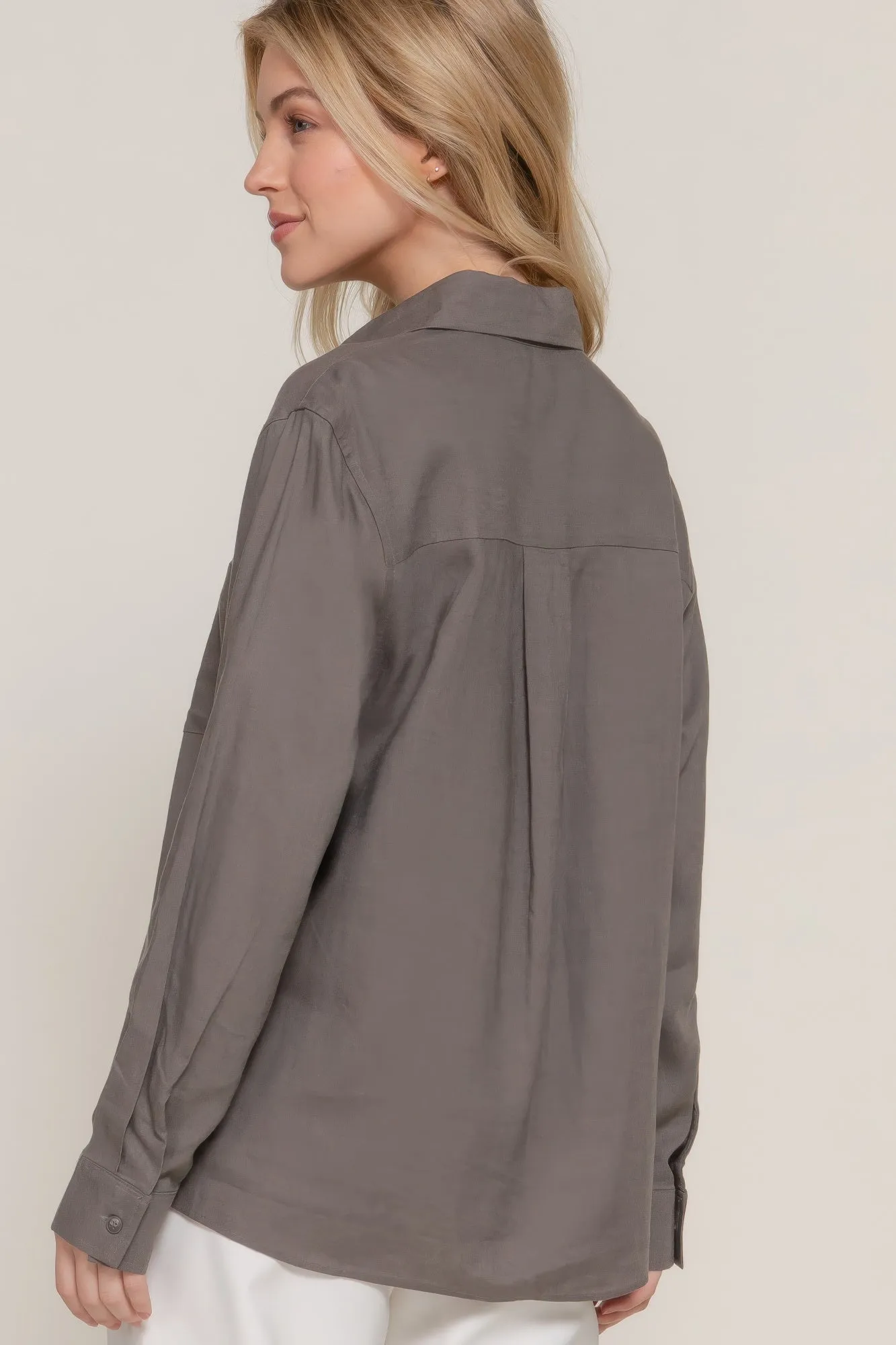 Long Sleeve Linen Blend Shirt