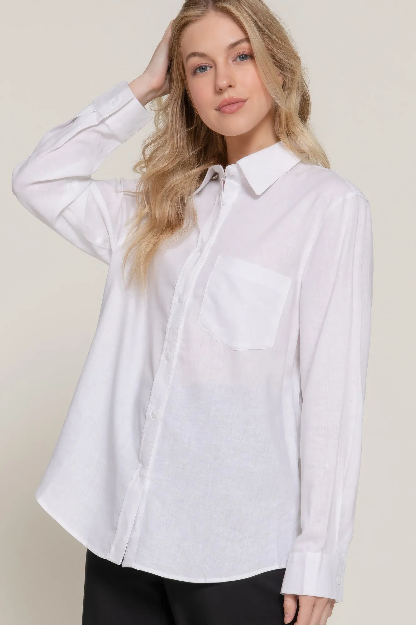 Long Sleeve Linen Blend Shirt