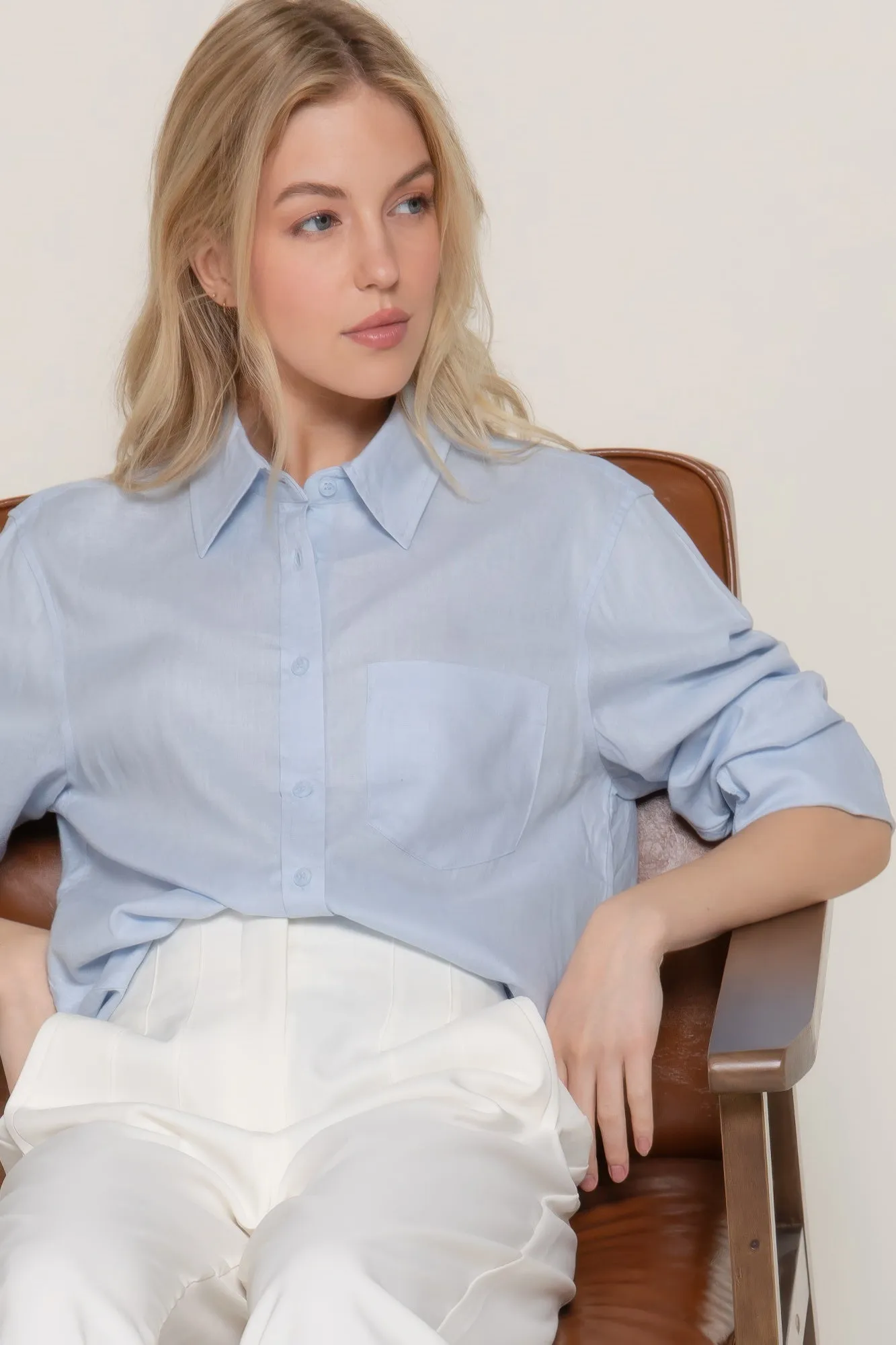 Long Sleeve Linen Blend Shirt