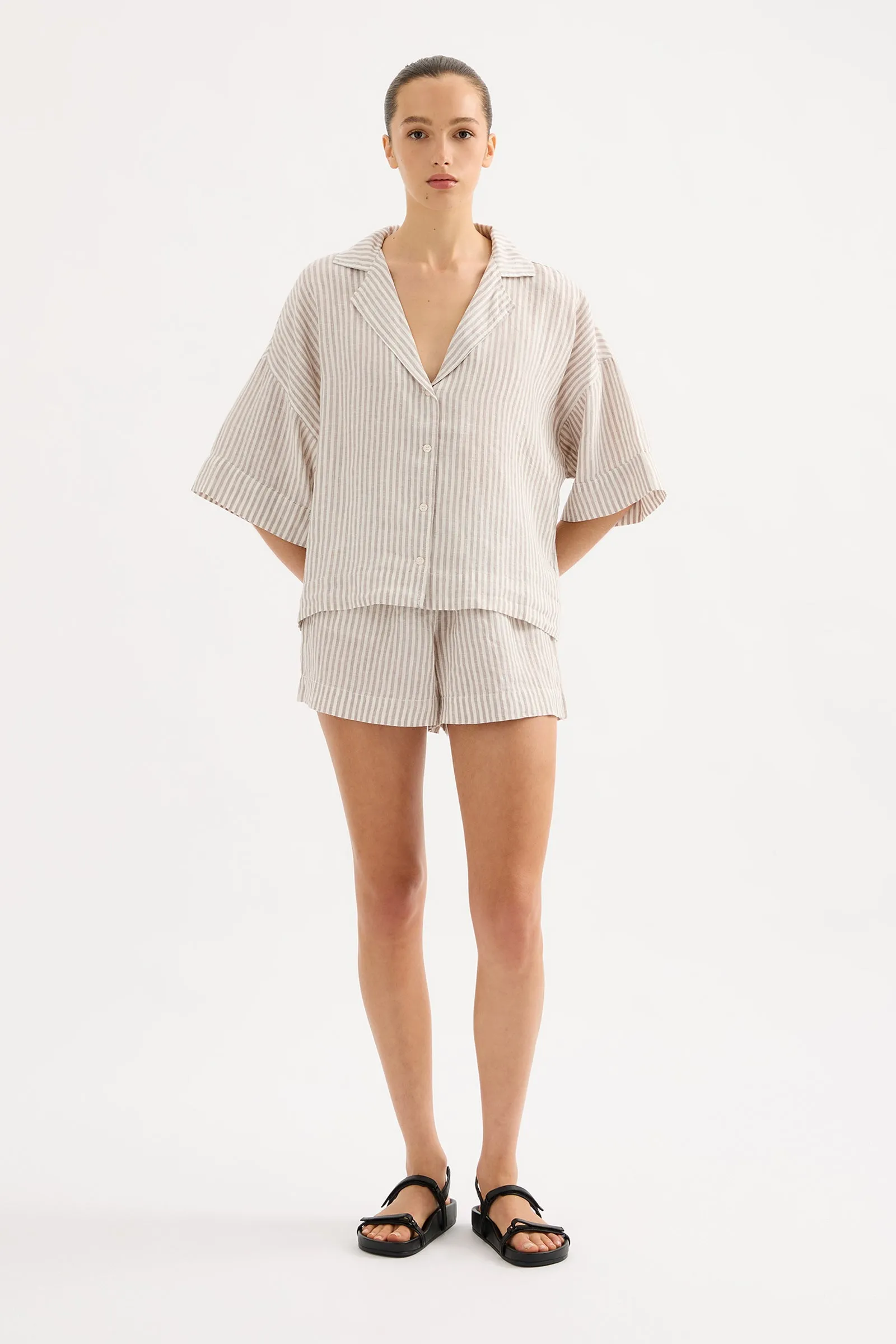 LOUNGE STRIPE LINEN SHORT