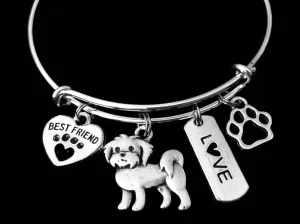 Maltese Dog Expandable Charm Bracelet Silver Adjustable Wire Bangle Gift Best Friend Paw Print Pet Animal Lover Jewelry Gift