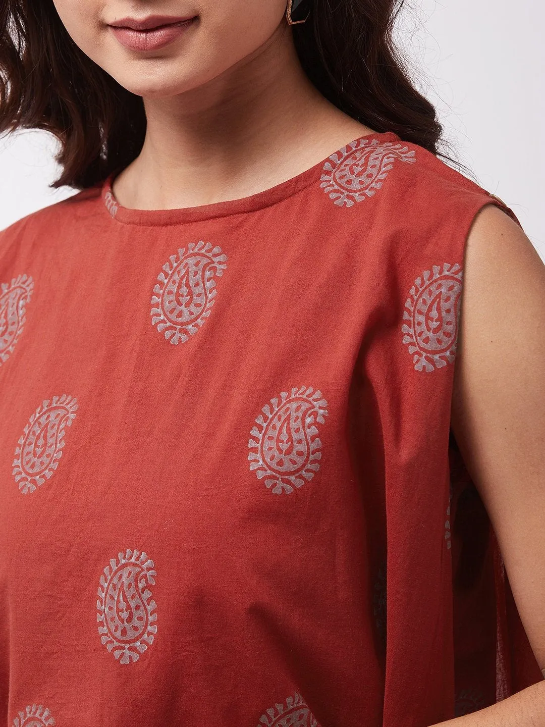 Maroon Block Print Tassel Top Harem Set