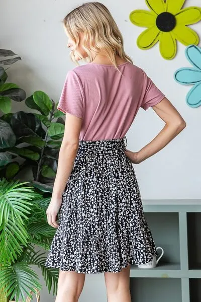 Mauve Short Sleeve Solid And Animal Print Mini Dress