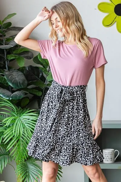 Mauve Short Sleeve Solid And Animal Print Mini Dress