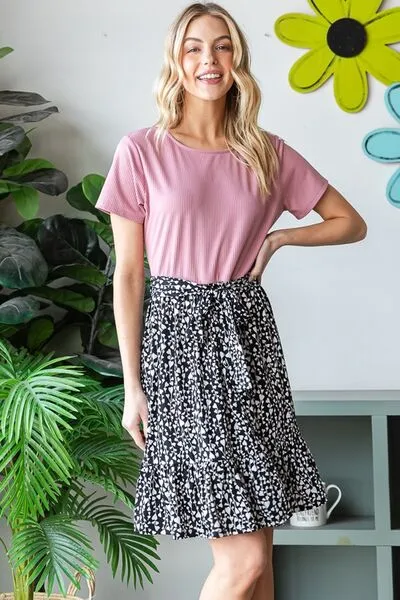 Mauve Short Sleeve Solid And Animal Print Mini Dress