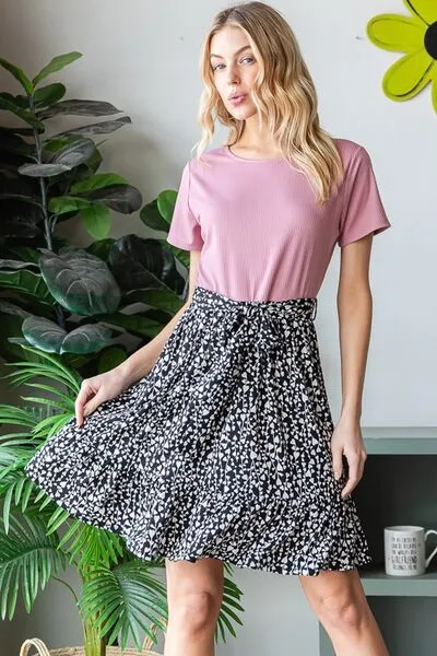 Mauve Short Sleeve Solid And Animal Print Mini Dress