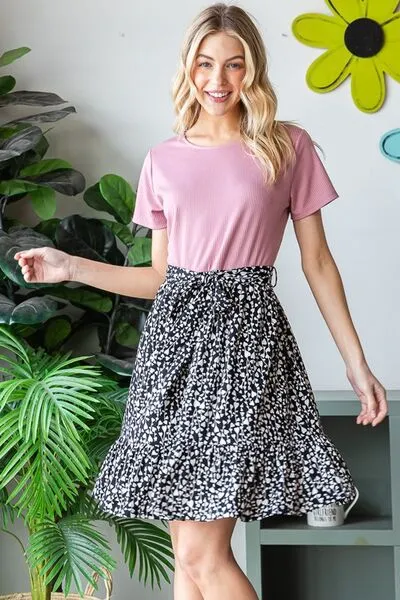 Mauve Short Sleeve Solid And Animal Print Mini Dress