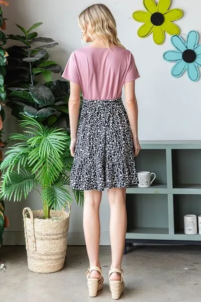 Mauve Short Sleeve Solid And Animal Print Mini Dress