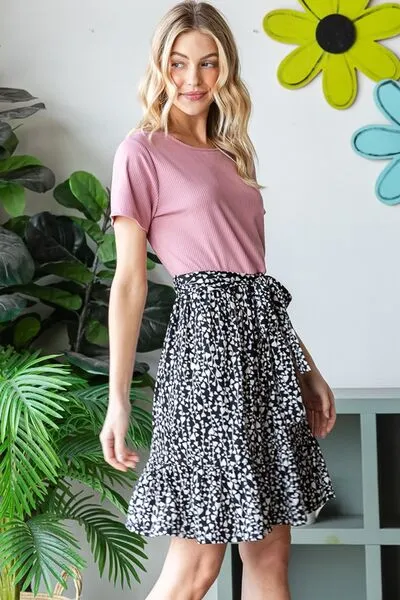 Mauve Short Sleeve Solid And Animal Print Mini Dress