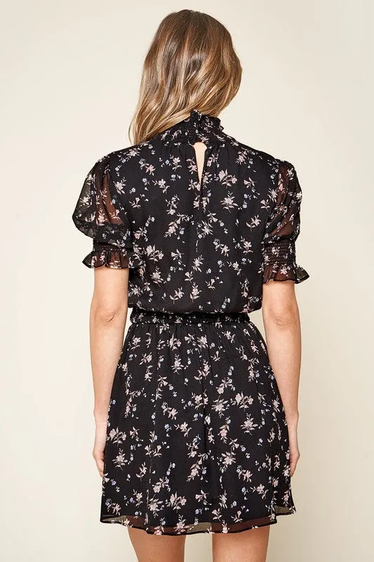 Meliss Floral Mock Neck Mini Dress