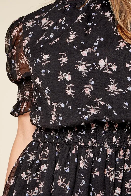 Meliss Floral Mock Neck Mini Dress