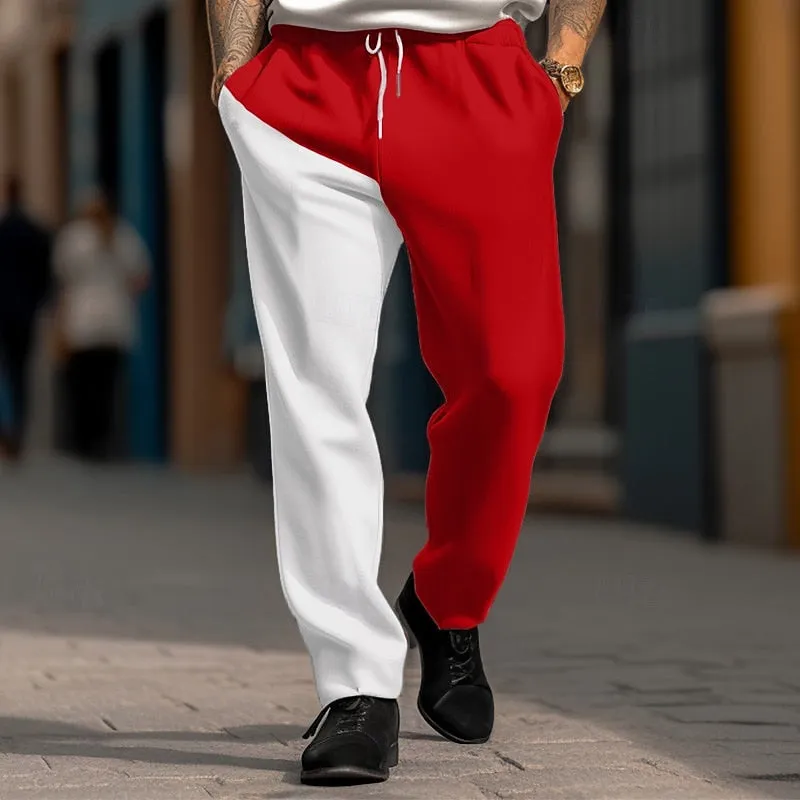 Men's Color Block Elastic Waist Drawstring Wide Leg Trousers 2412003812