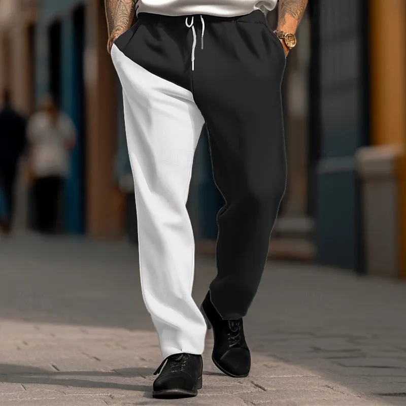 Men's Color Block Elastic Waist Drawstring Wide Leg Trousers 2412003812