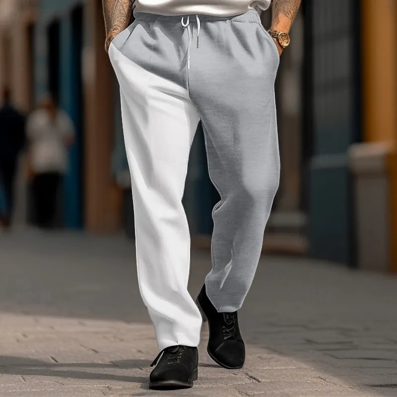 Men's Color Block Elastic Waist Drawstring Wide Leg Trousers 2412003812