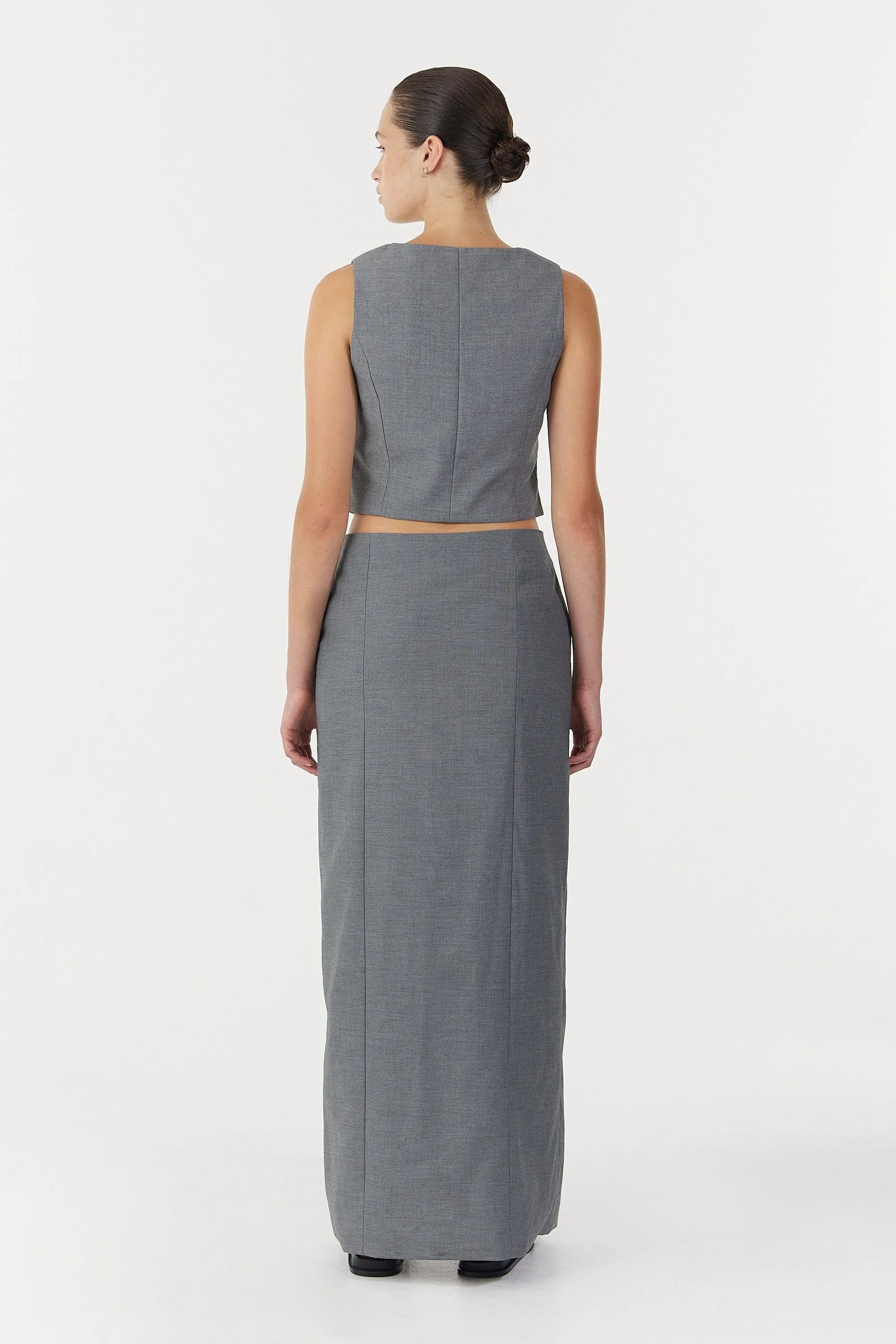 METROPOLIS TAILORED MAXI SKIRT | SMOKE