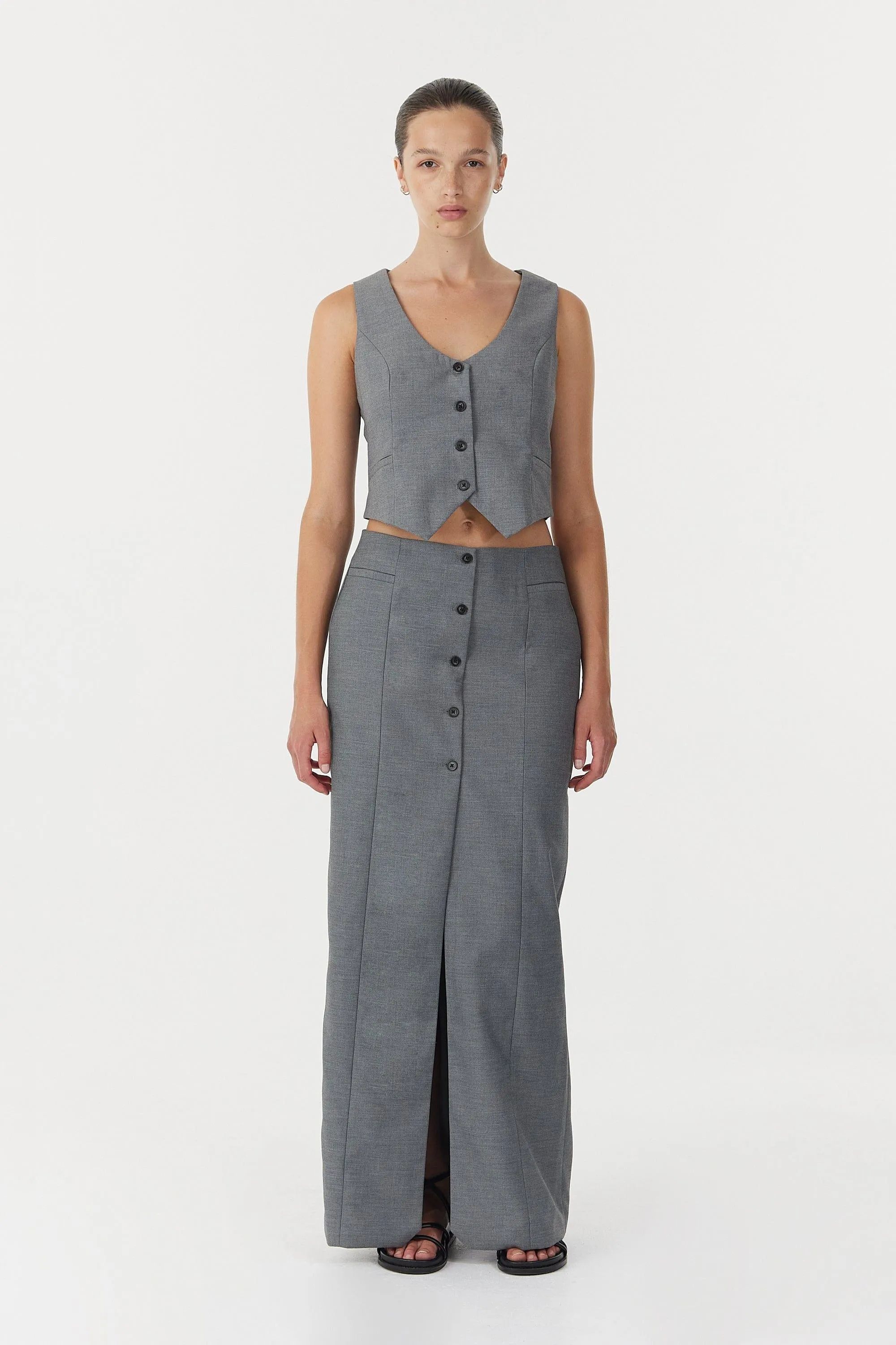 METROPOLIS TAILORED MAXI SKIRT | SMOKE