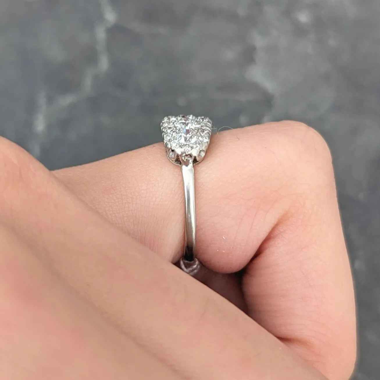 Mid-Century 1.39 CTW Old European Cut Diamond Platinum Clustered Fishtail Vintage Band Ring