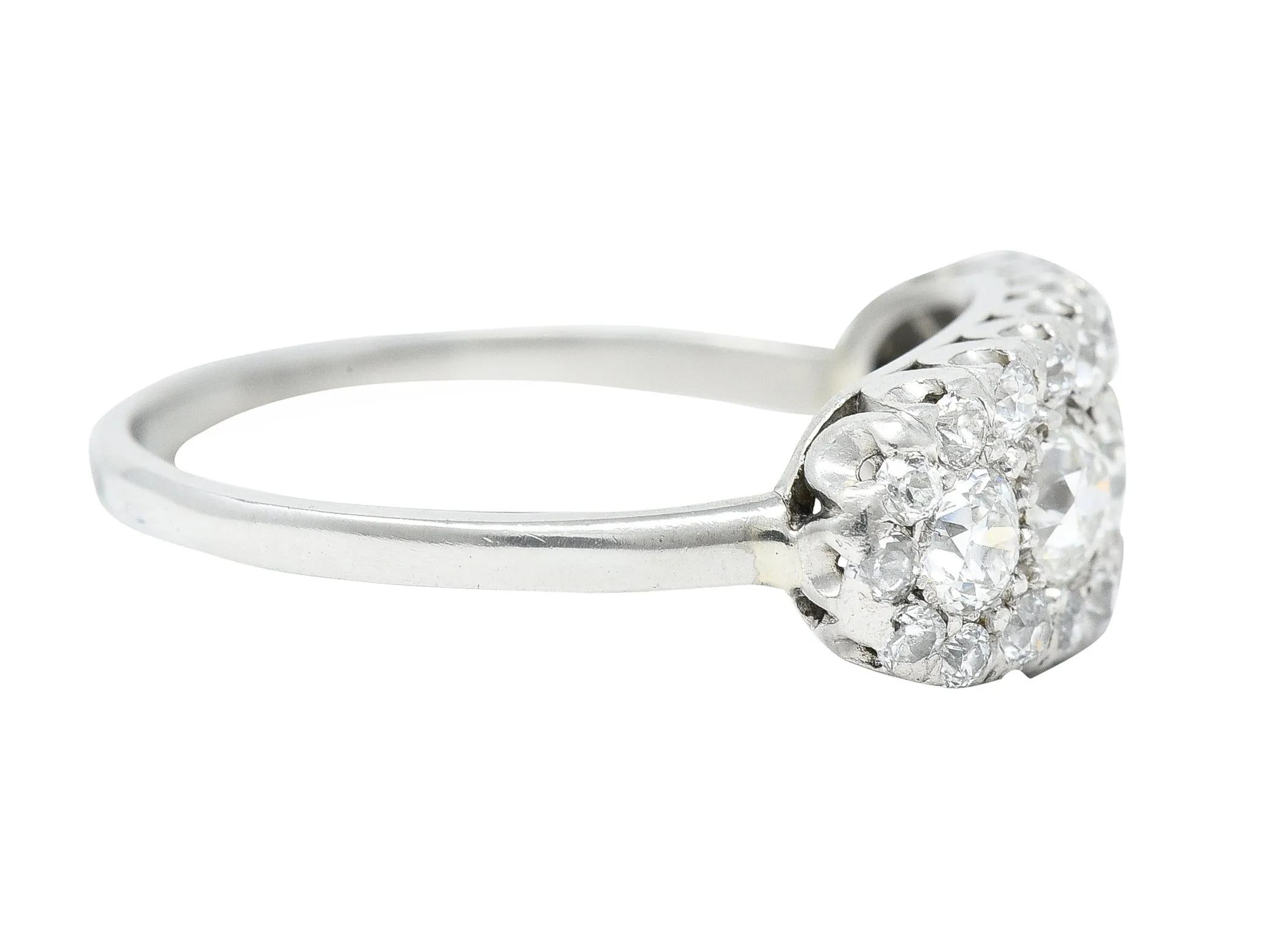 Mid-Century 1.39 CTW Old European Cut Diamond Platinum Clustered Fishtail Vintage Band Ring