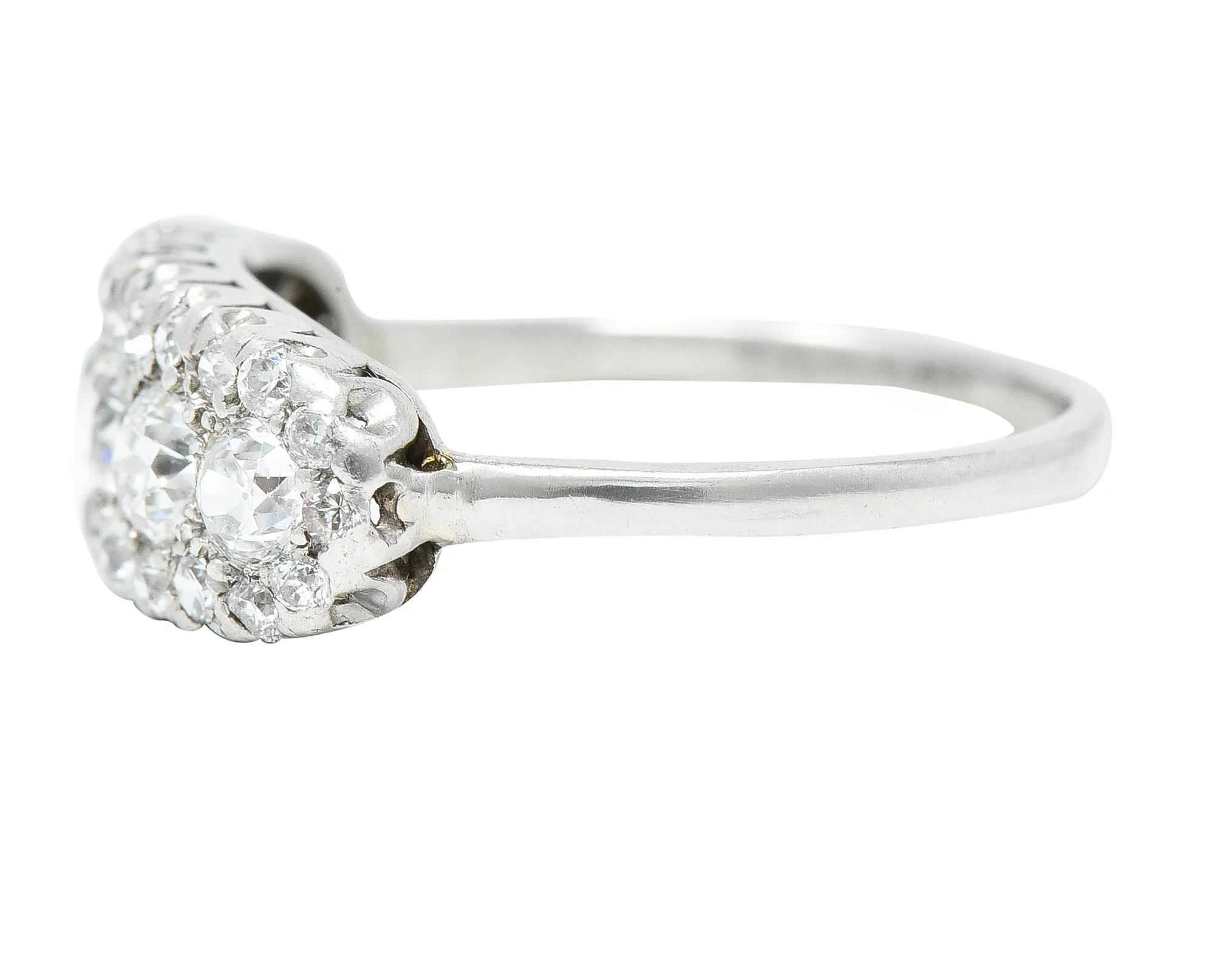 Mid-Century 1.39 CTW Old European Cut Diamond Platinum Clustered Fishtail Vintage Band Ring