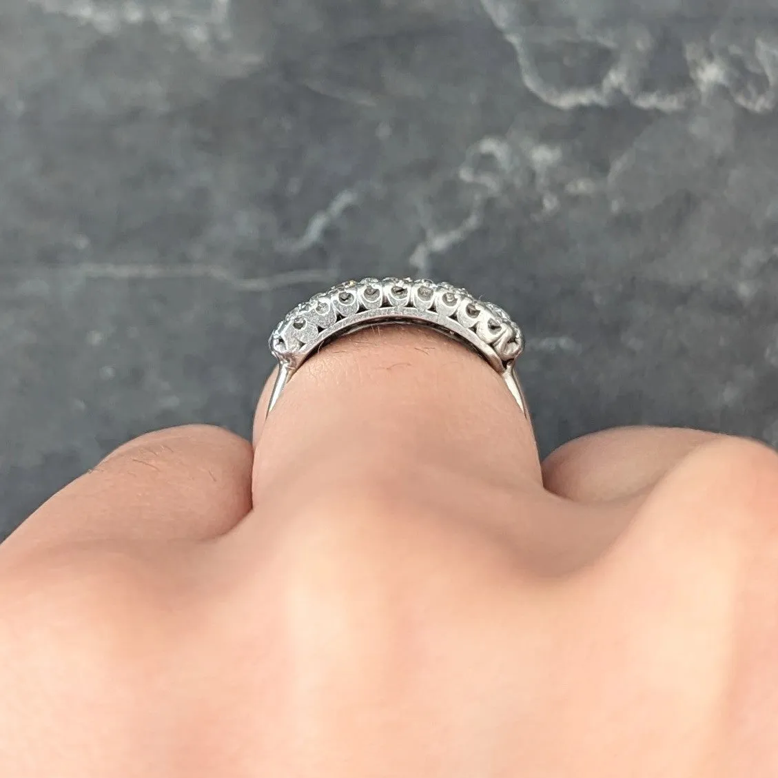 Mid-Century 1.39 CTW Old European Cut Diamond Platinum Clustered Fishtail Vintage Band Ring