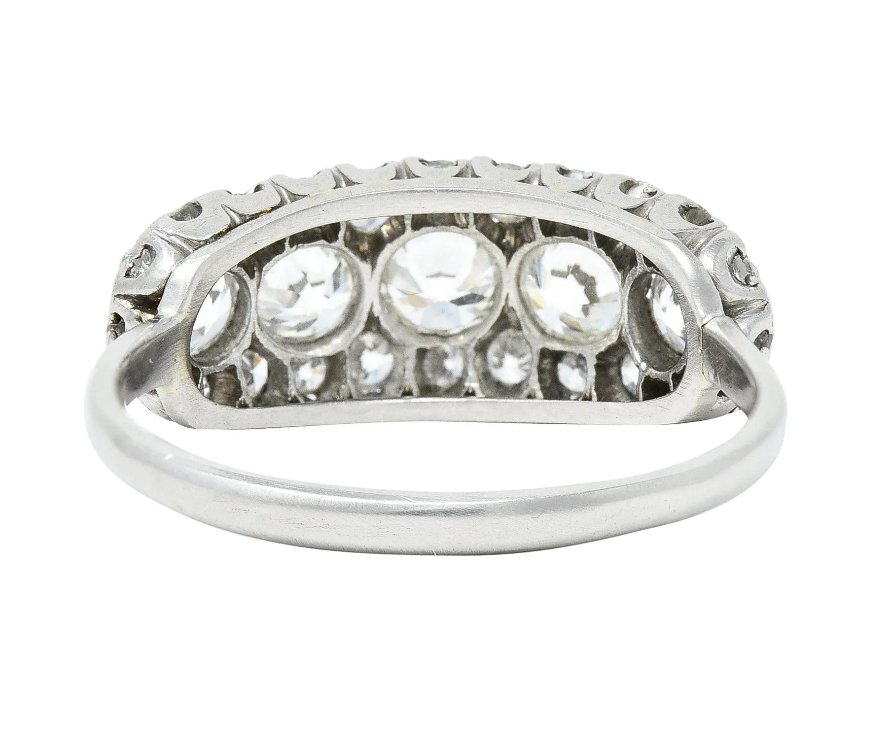 Mid-Century 1.39 CTW Old European Cut Diamond Platinum Clustered Fishtail Vintage Band Ring