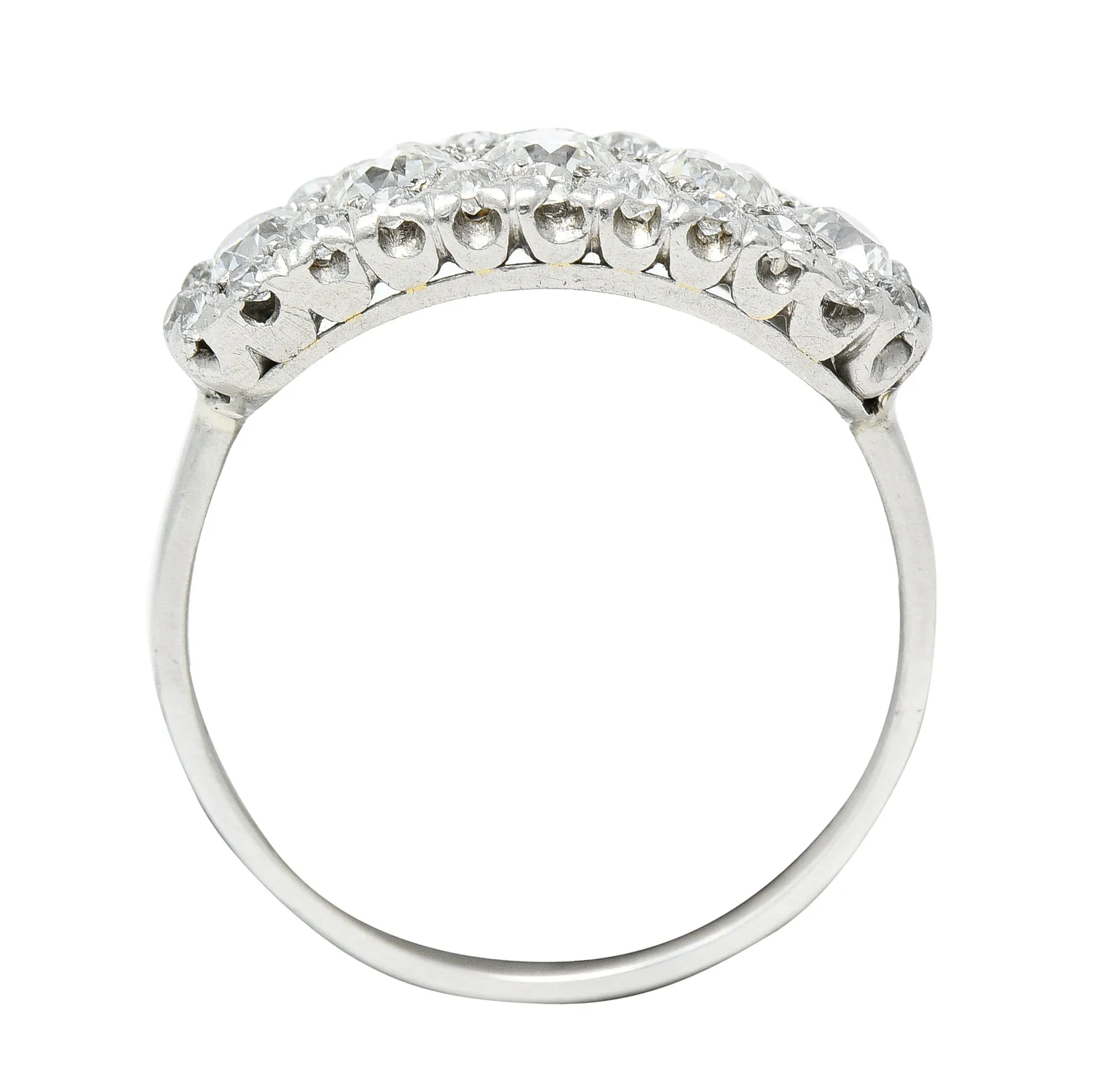 Mid-Century 1.39 CTW Old European Cut Diamond Platinum Clustered Fishtail Vintage Band Ring