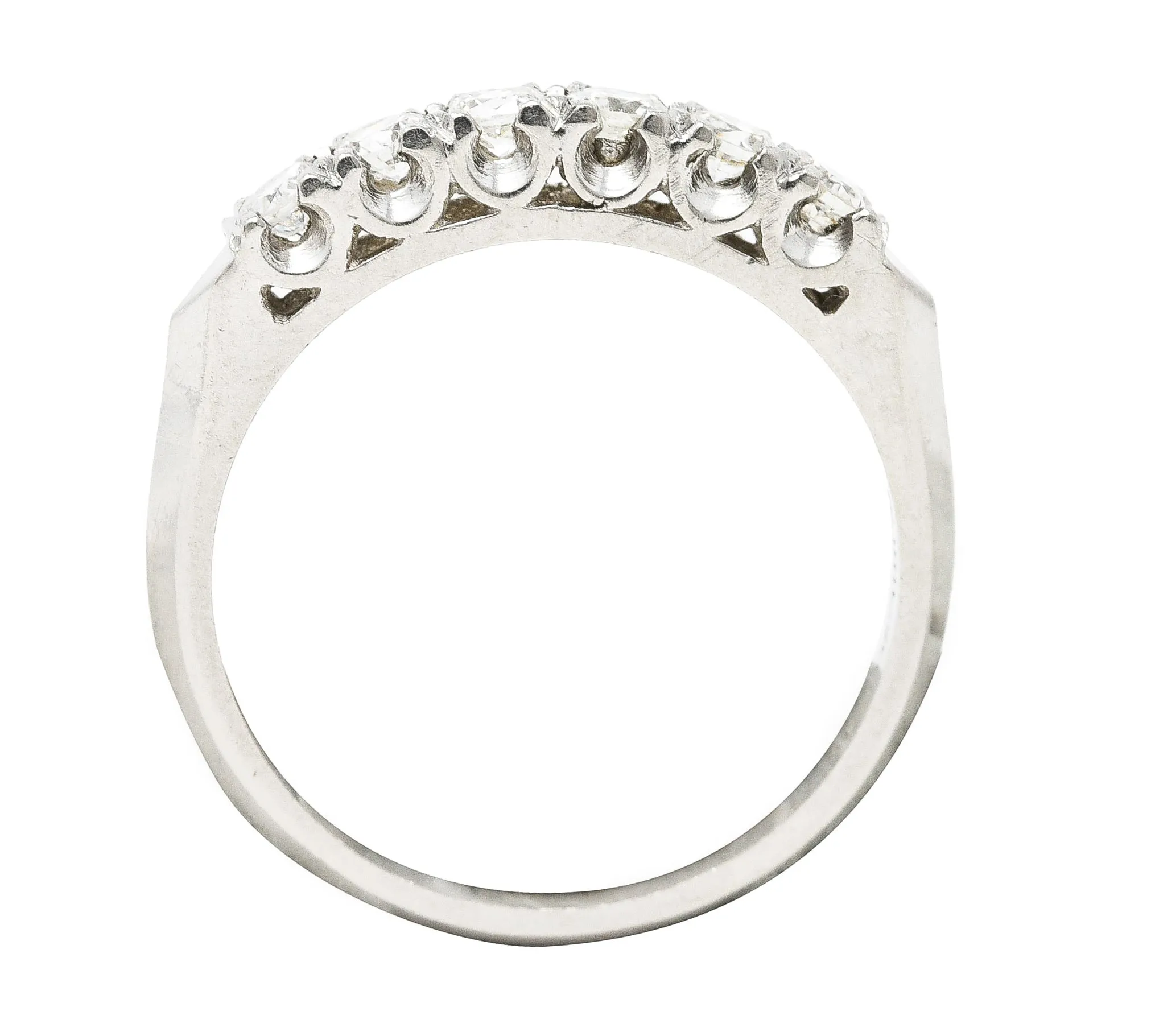 Mid-Century Old European Cut Diamond Platinum Knife Edge Fishtail Vintage Band Ring