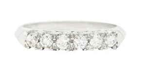 Mid-Century Old European Cut Diamond Platinum Knife Edge Fishtail Vintage Band Ring