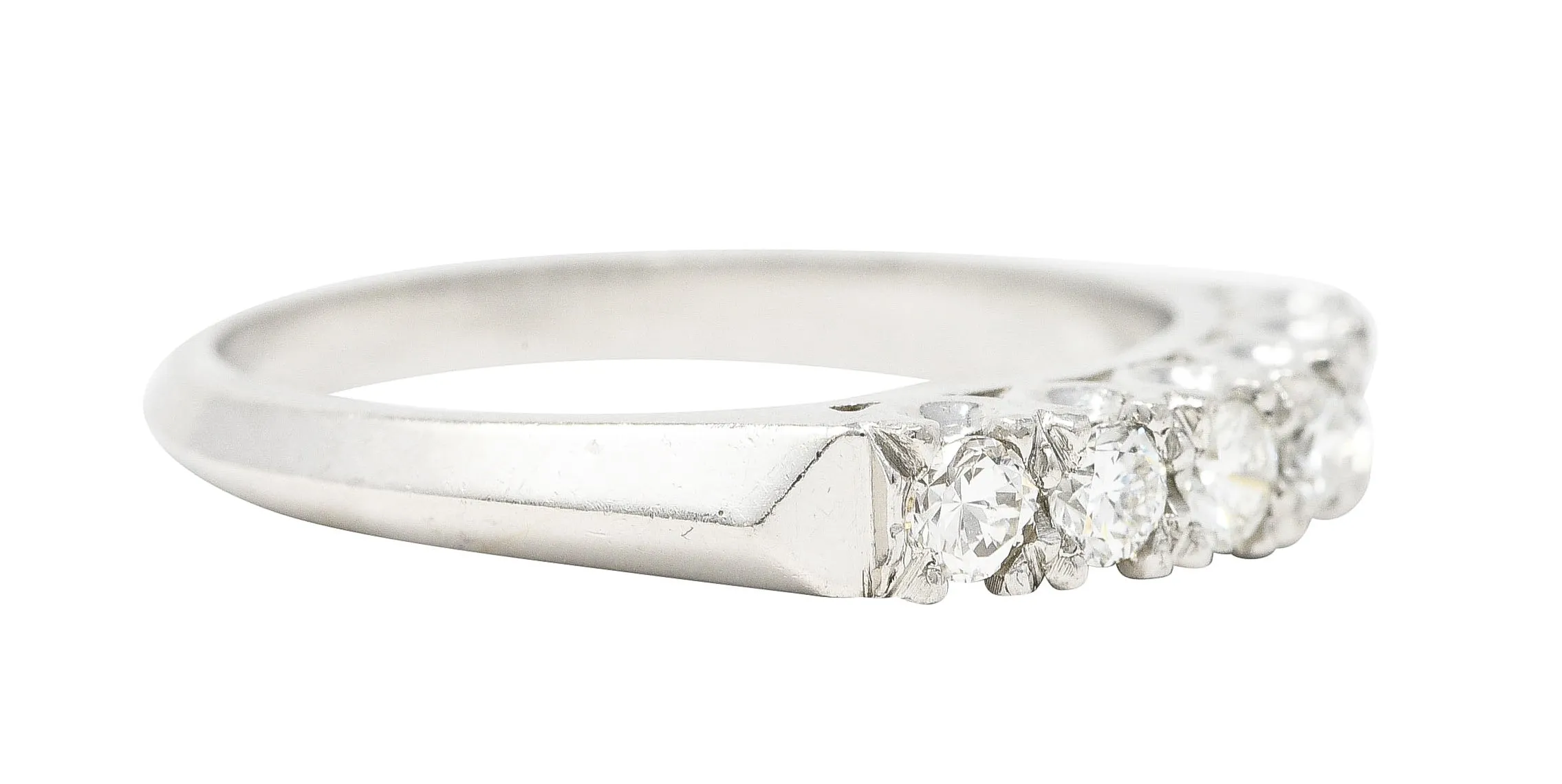 Mid-Century Old European Cut Diamond Platinum Knife Edge Fishtail Vintage Band Ring
