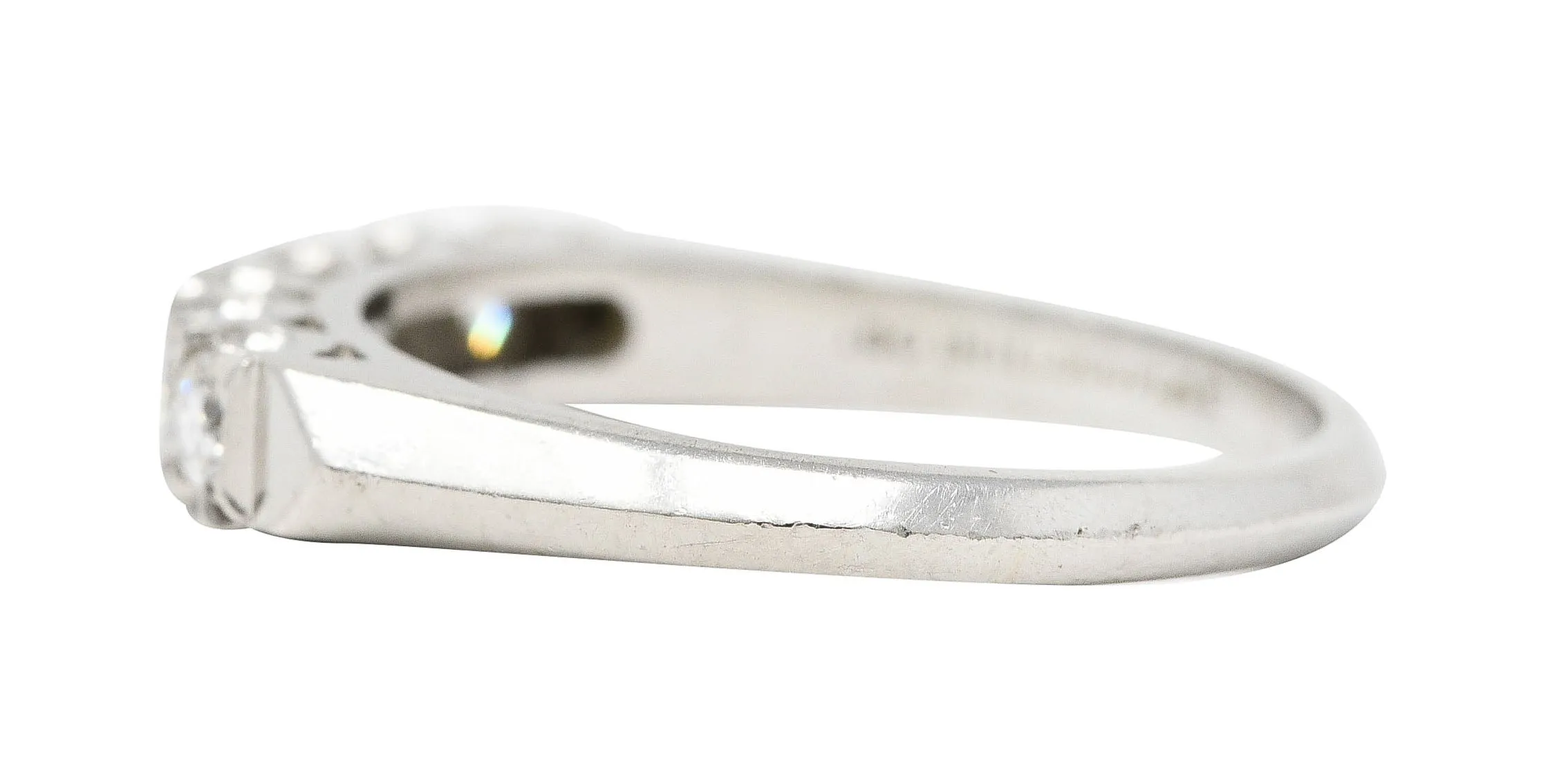 Mid-Century Old European Cut Diamond Platinum Knife Edge Fishtail Vintage Band Ring