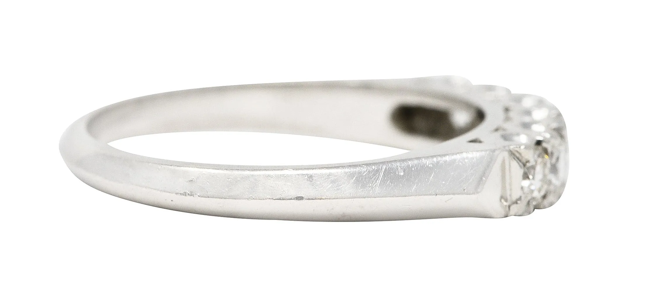Mid-Century Old European Cut Diamond Platinum Knife Edge Fishtail Vintage Band Ring