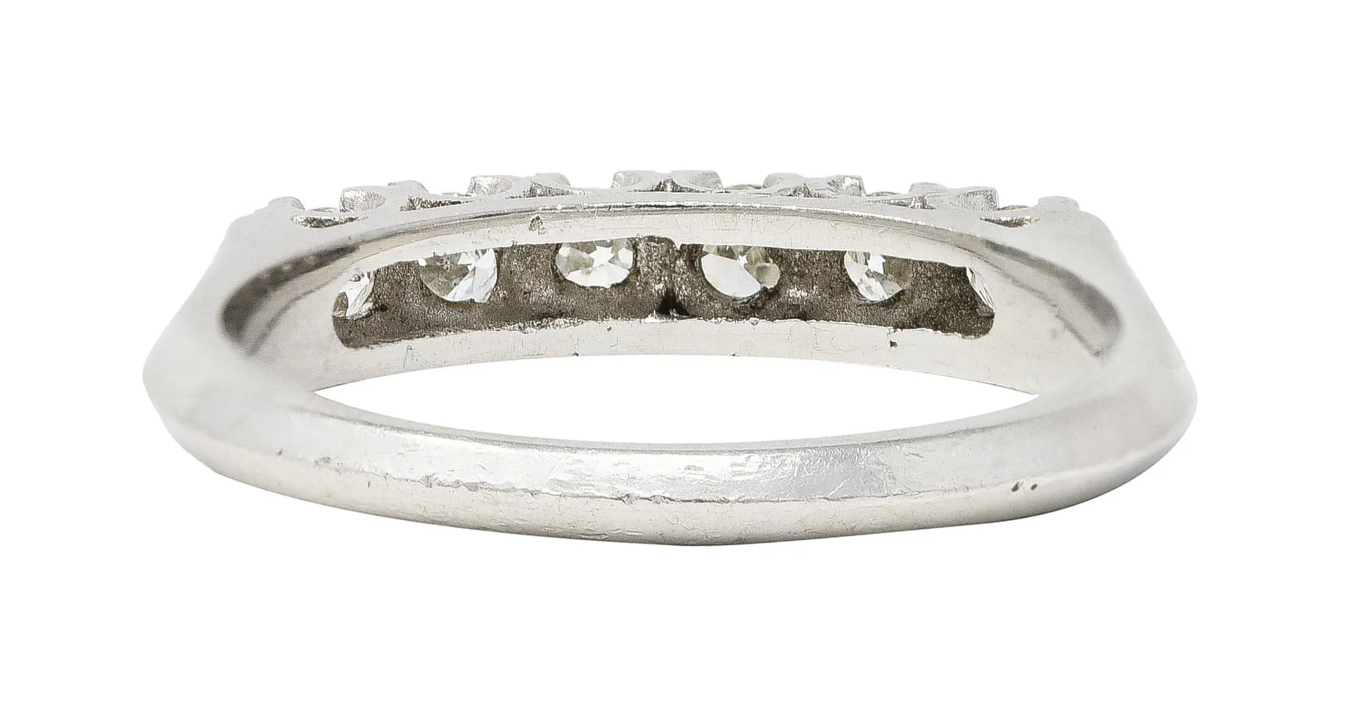 Mid-Century Old European Cut Diamond Platinum Knife Edge Fishtail Vintage Band Ring